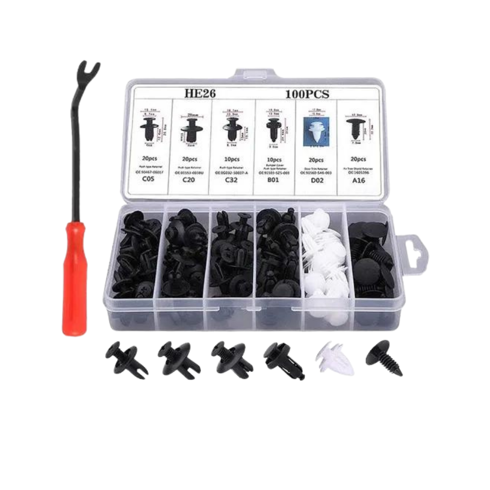 Set de clips para paneles de puerta de coche
-Juego 100 piezas con herramienta - Ozerty