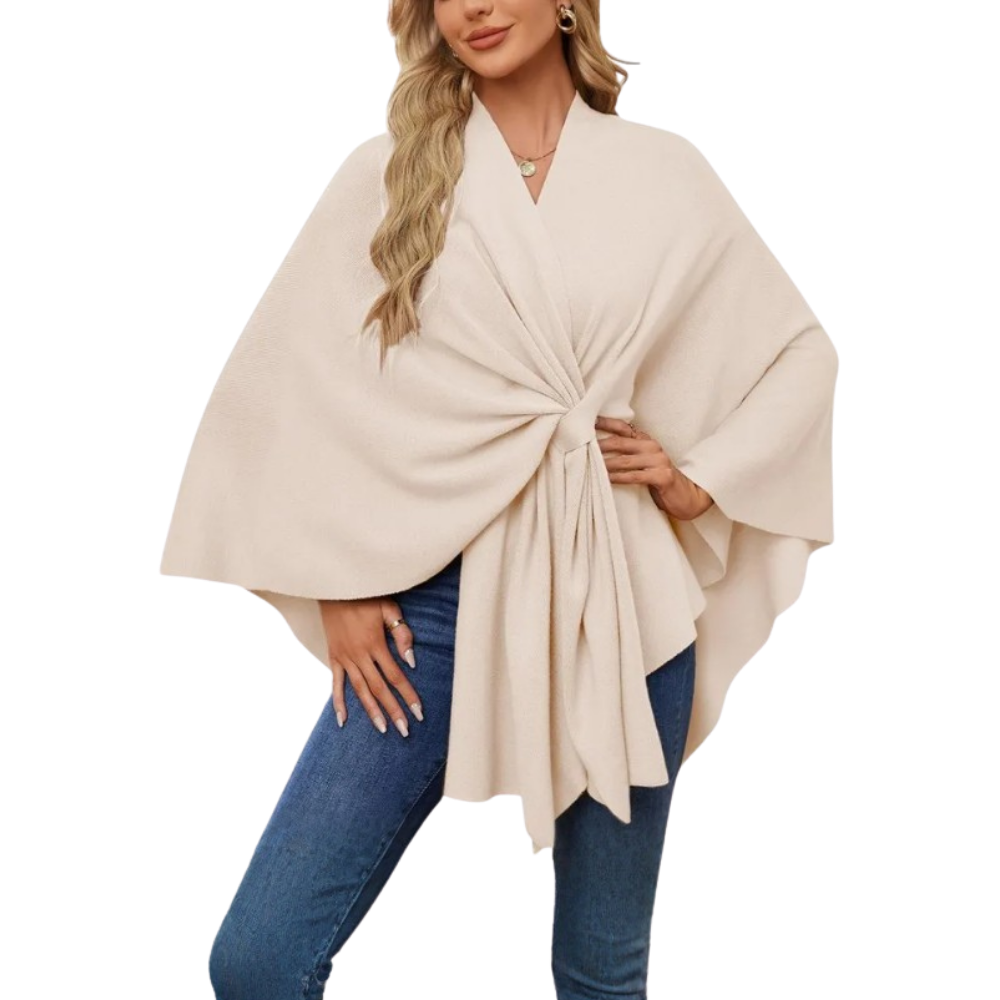 Poncho de punto elegante para mujer -Beige - Ozerty