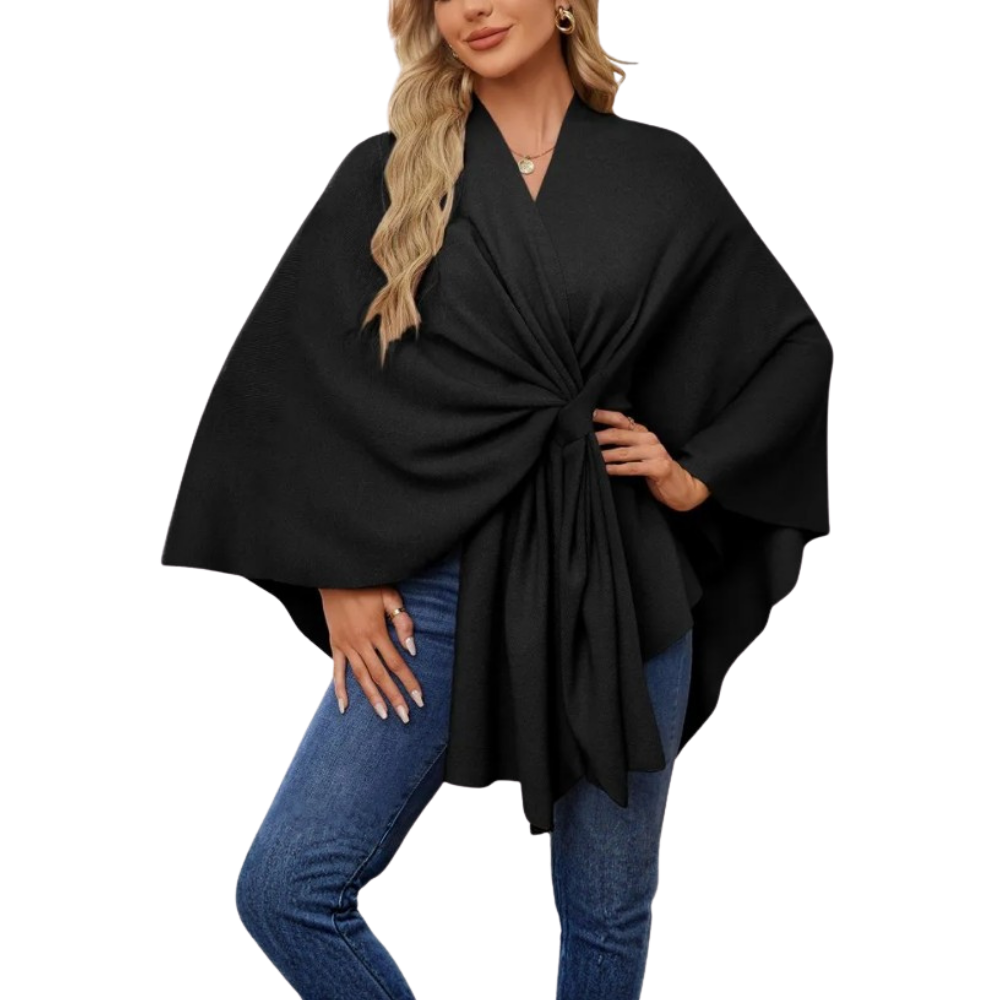 Poncho de punto elegante para mujer -Negro - Ozerty