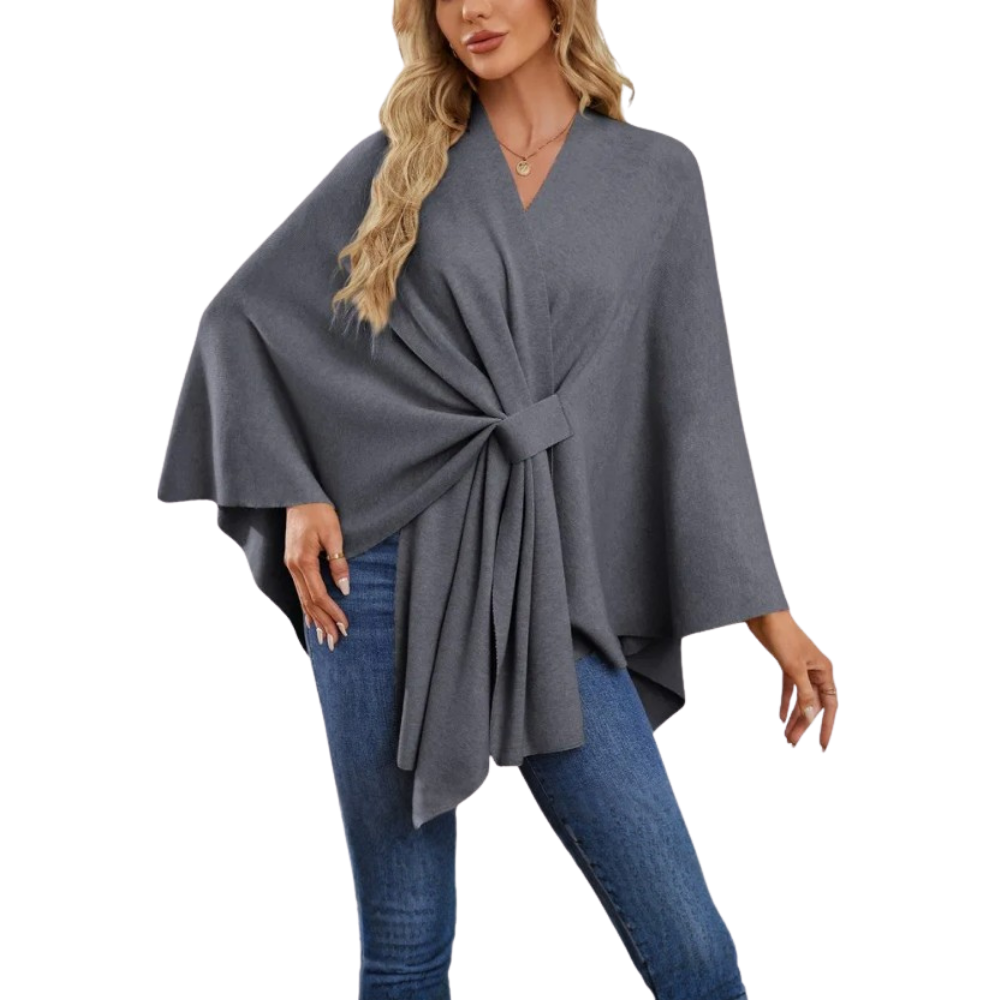 Poncho de punto elegante para mujer -Gris oscuro - Ozerty