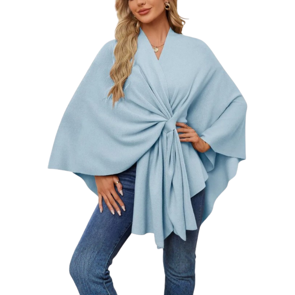 Poncho de punto elegante para mujer -Azul claro - Ozerty