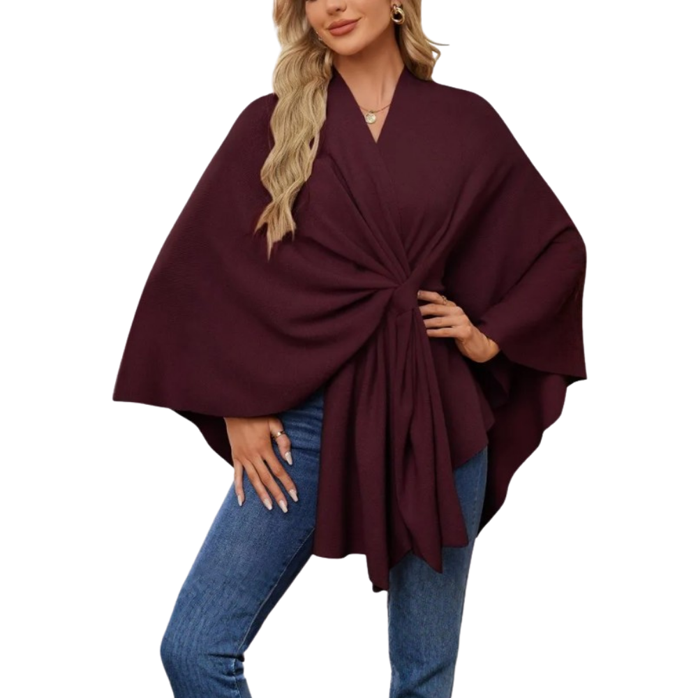 Poncho de punto elegante para mujer -Vino - Ozerty