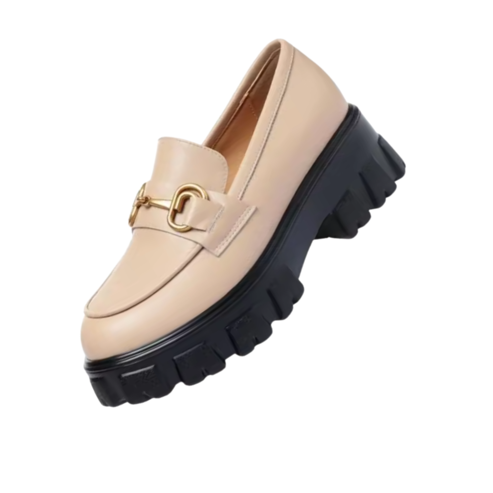 Mocasines de cuero grueso y elegantes -Beige - Ozerty