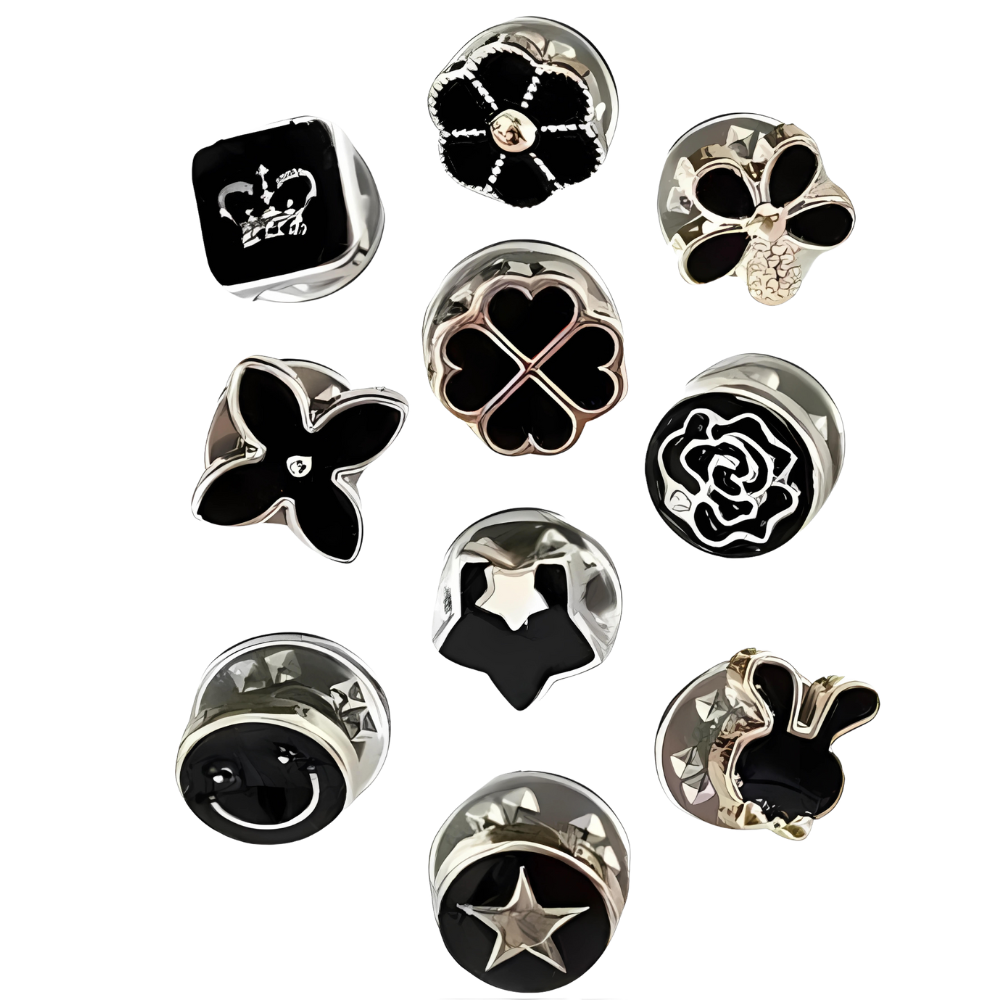 Elegantes broches de botón sin costura
-Flores negras - Ozerty