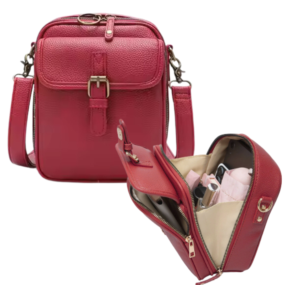 Bolso cruzado vintage estilo todo en uno -Rojo - Ozerty