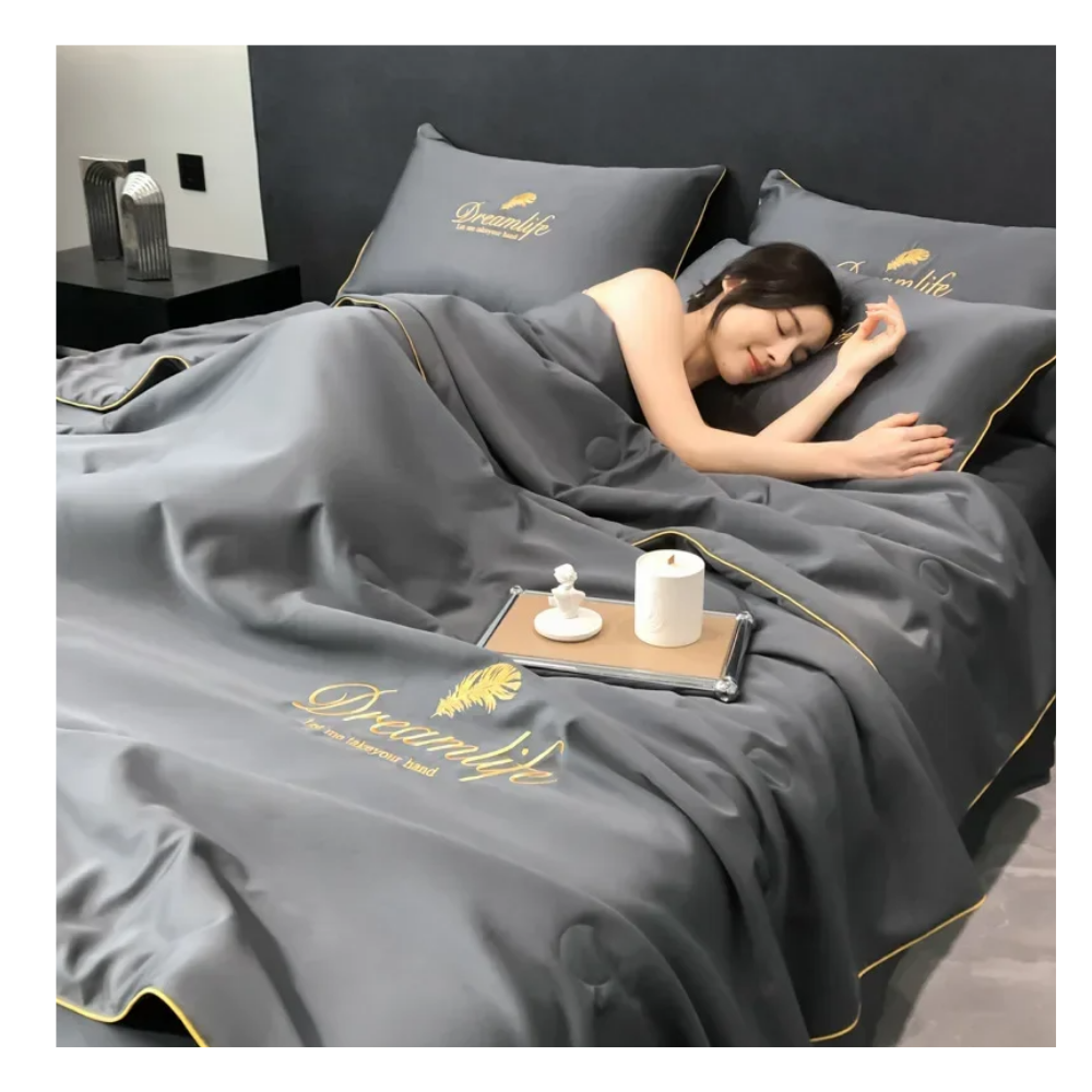 Funda nórdica de lino suave y seda de hielo -Gris oscuro/150X200 cmGris oscuro/180X220 cmGris oscuro/200X230 cm - Ozerty