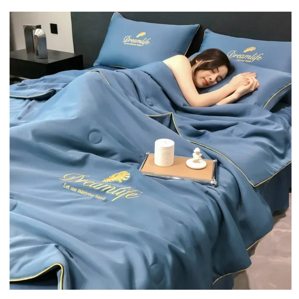 Funda nórdica de lino suave y seda de hielo -Azul/150X200 cmAzul/180X220 cmAzul/200X230 cm - Ozerty