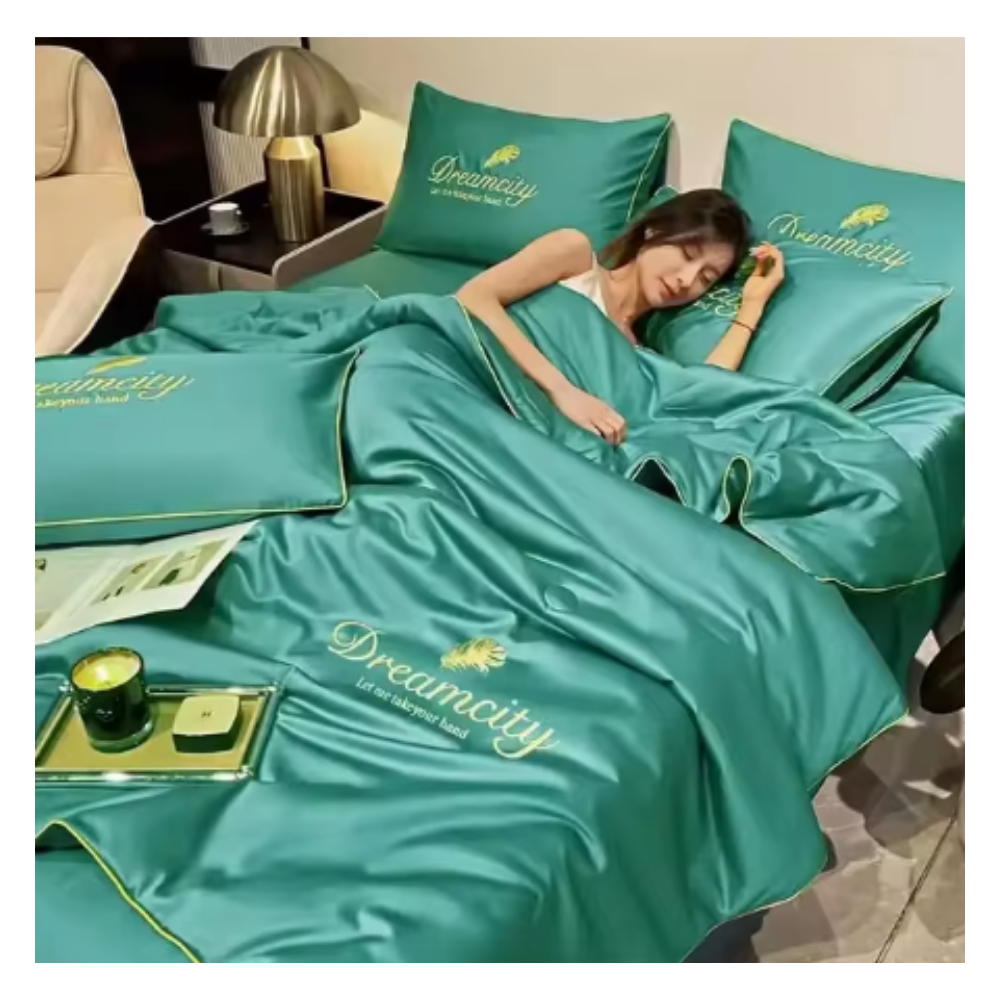 Funda nórdica de lino suave y seda de hielo -Verde/150X200 cmVerde/180X220 cmVerde/200X230 cm - Ozerty