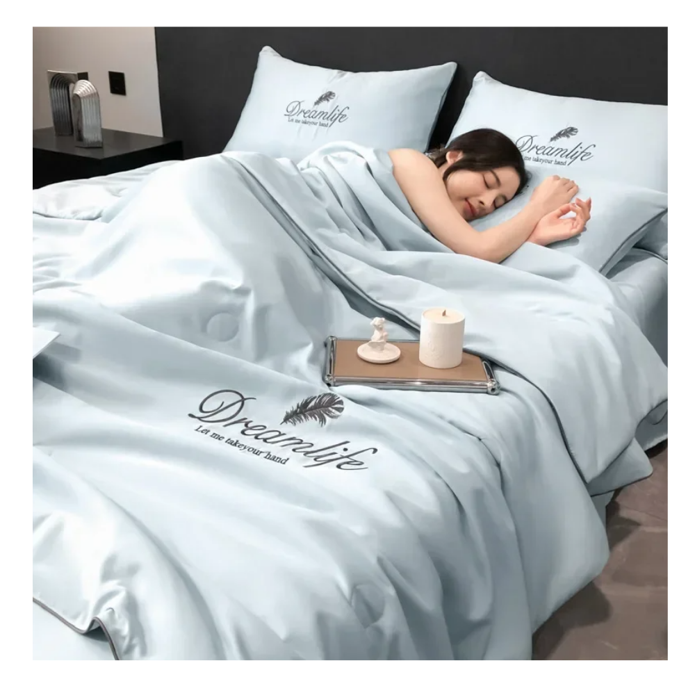 Funda nórdica de lino suave y seda de hielo -Plata/150X200 cmPlata/180X220 cmPlata/200X230 cm - Ozerty