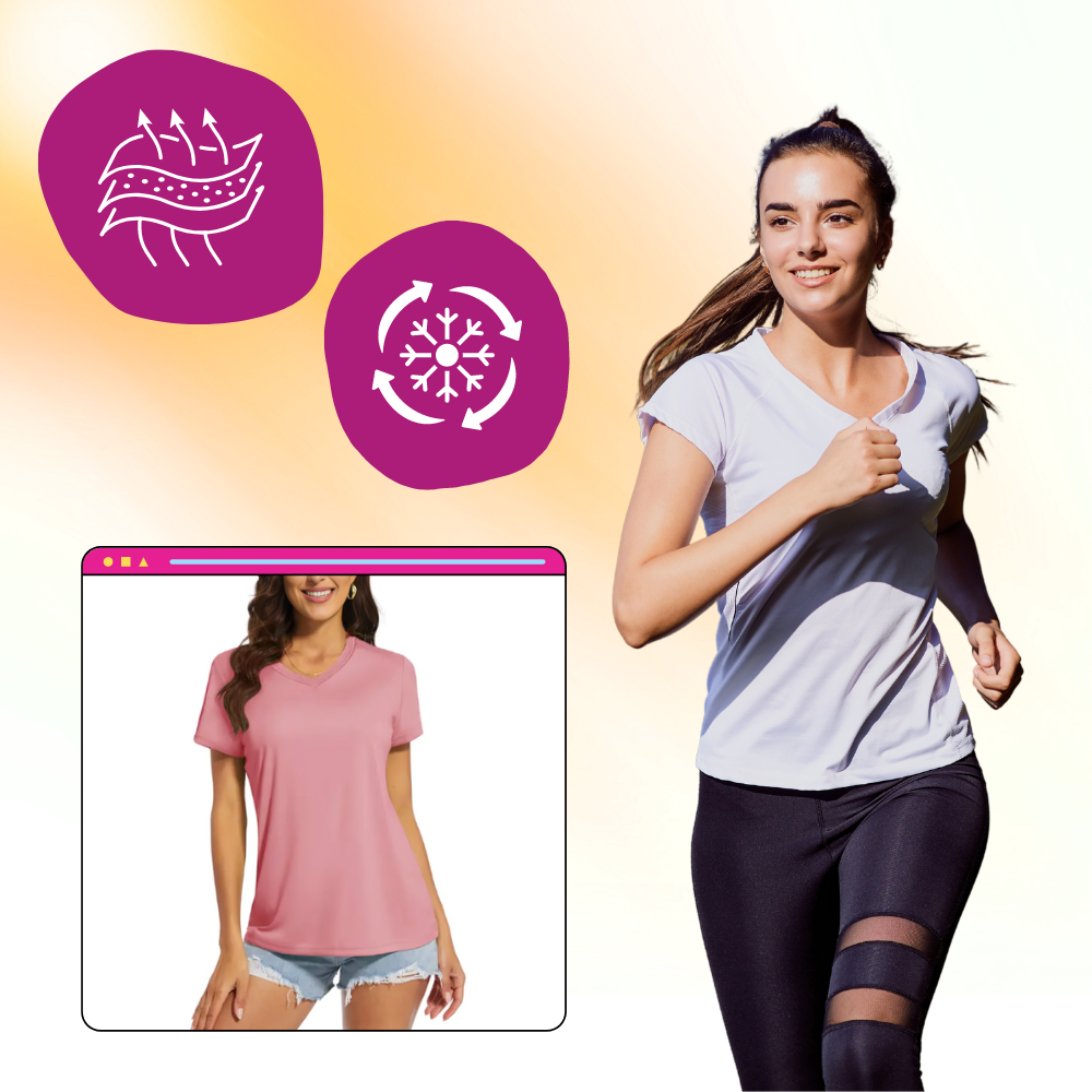 Camiseta de refrigeración instantánea para mujer con cuello de pico
- Ozerty