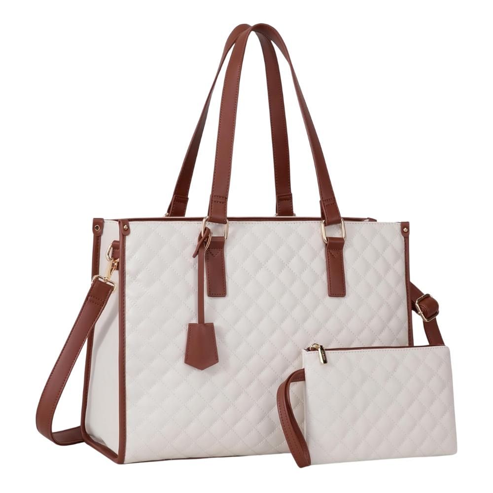Bolso con compartimento isotérmico -Blanco con asas marrones - Ozerty