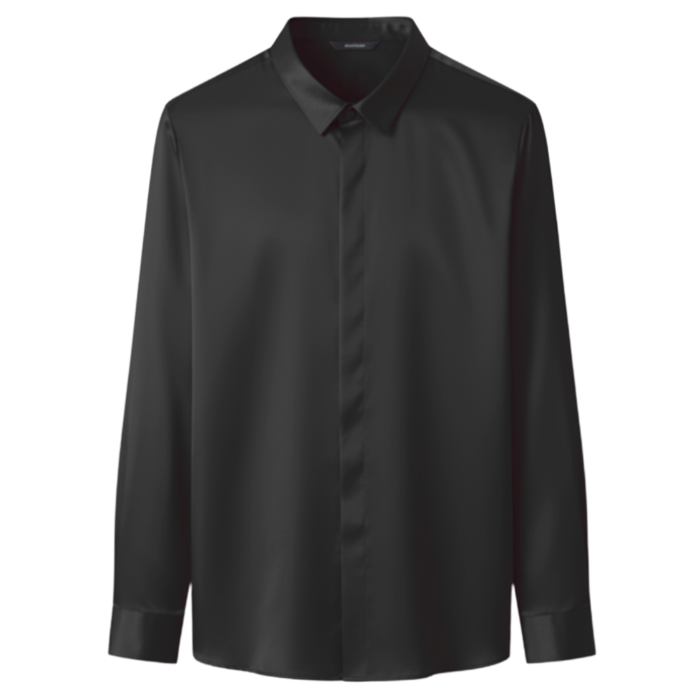 Polo de seda para hombre sin arrugas -Negro - Ozerty