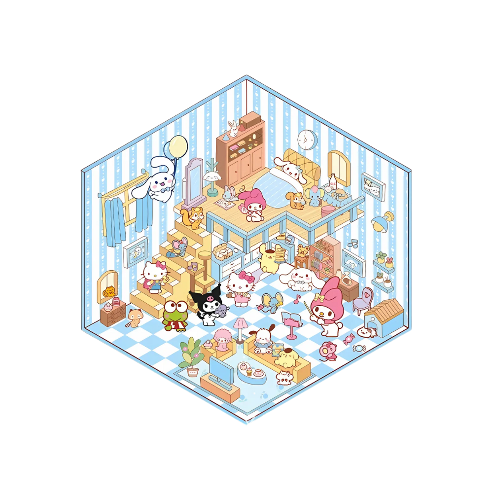 Pegatinas pastel de escenas 3D -Casa Azul - Ozerty