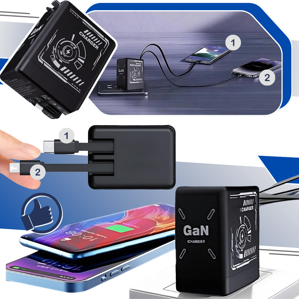 Cargador dual con cable retráctil - Ozerty