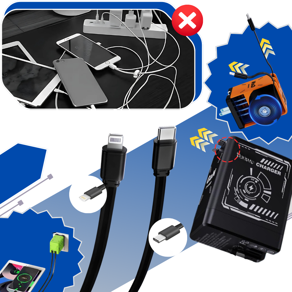 Cargador dual con cable retráctil - Ozerty