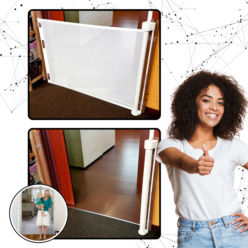 Puerta de malla retráctil y resistente para mascotas y bebés
- Ozerty