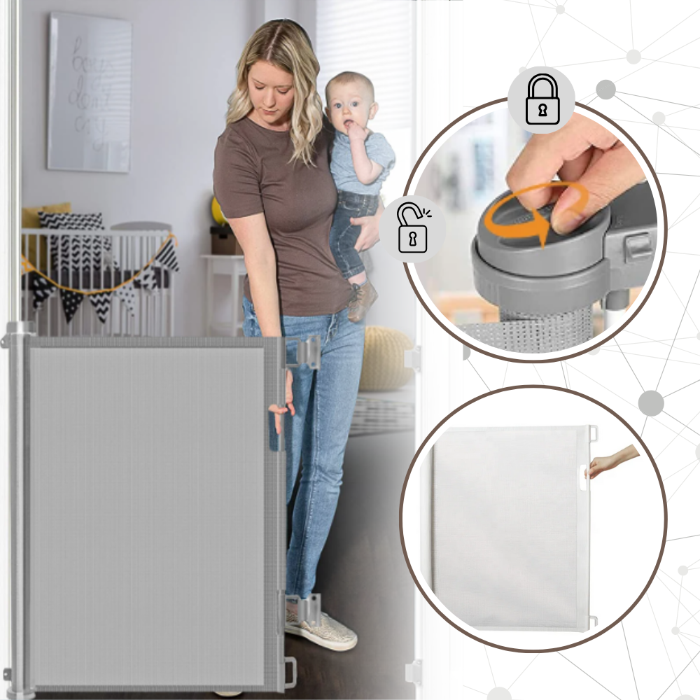 Puerta de malla retráctil y resistente para mascotas y bebés
- Ozerty