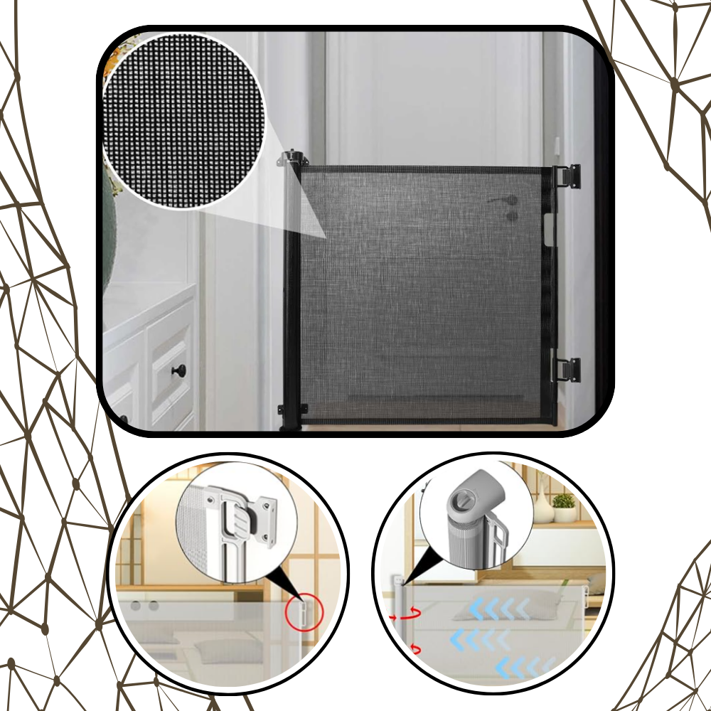 Puerta de malla retráctil y resistente para mascotas y bebés
- Ozerty