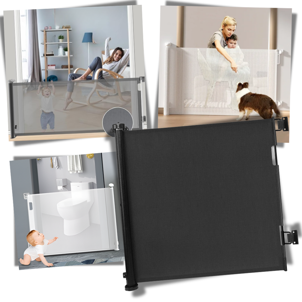 Puerta de malla retráctil y resistente para mascotas y bebés
- Ozerty
