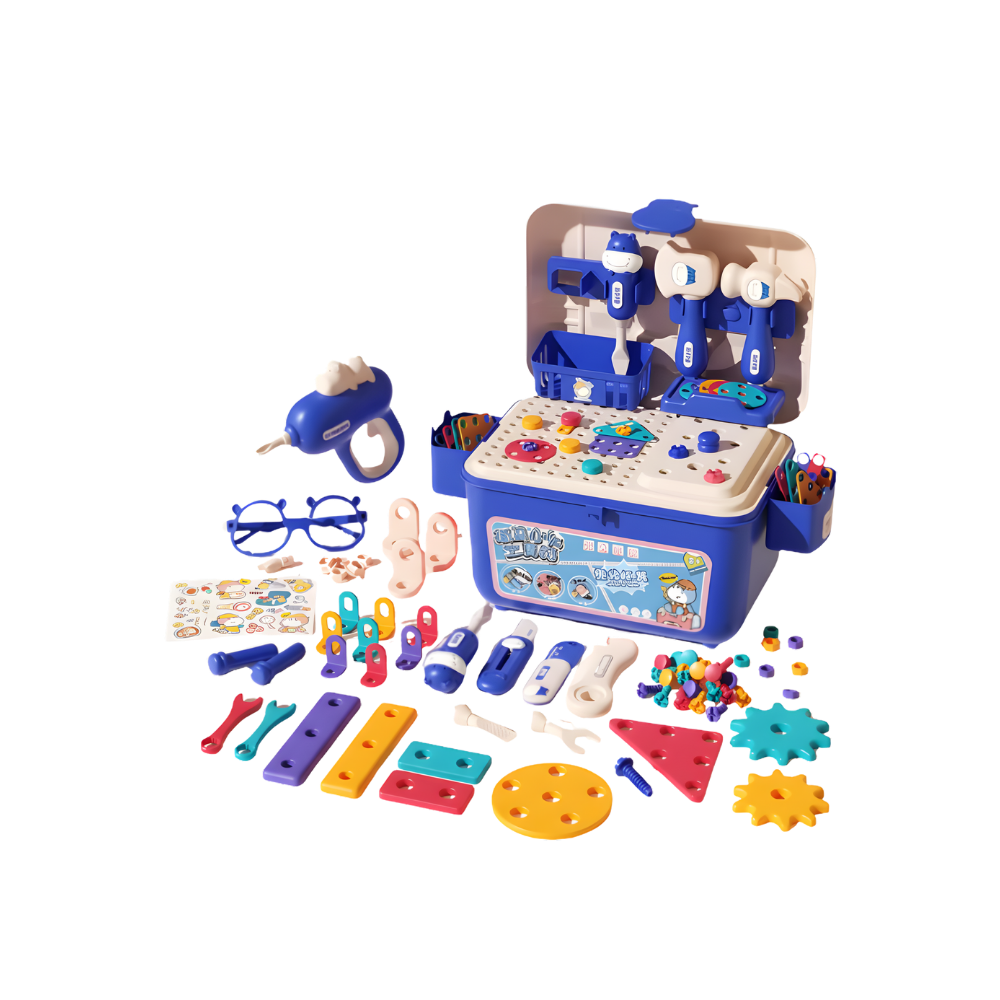 Caja de herramientas para niños con rompecabezas de tornillos -Azul - Ozerty