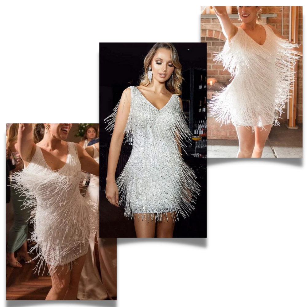 Vestido de lentejuelas con cuello de pico
- Ozerty