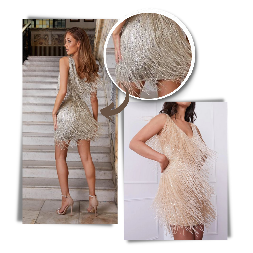 Vestido de lentejuelas con cuello de pico
- Ozerty