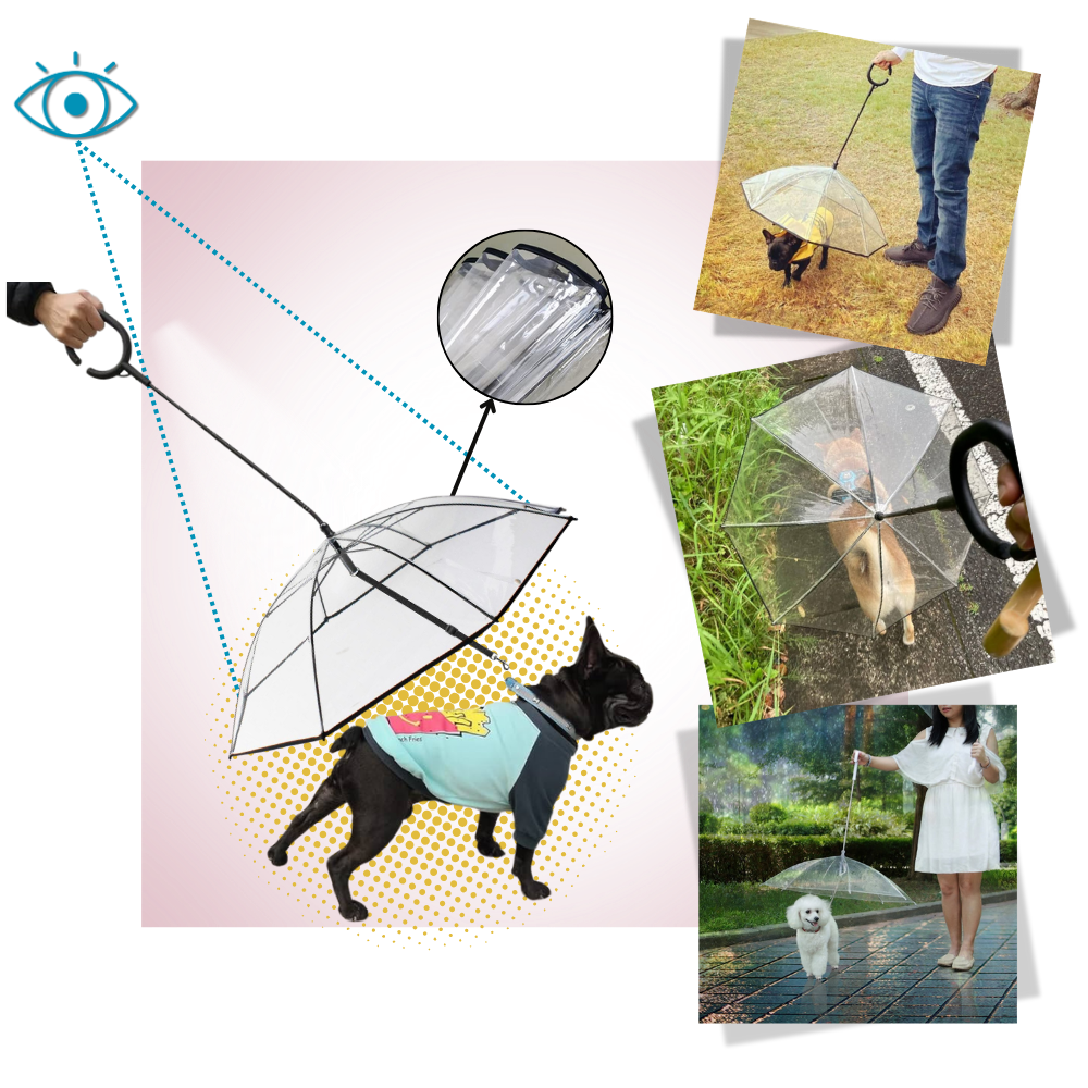 Paraguas transparente con correa para perros - Ozerty
