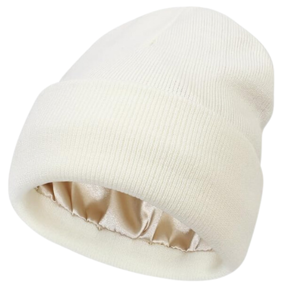Gorro de punto con forro de satén -Blanco - Ozerty