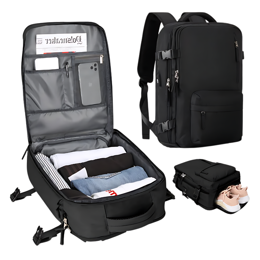 Mochila de viaje impermeable con carga USB
-Negro - Ozerty