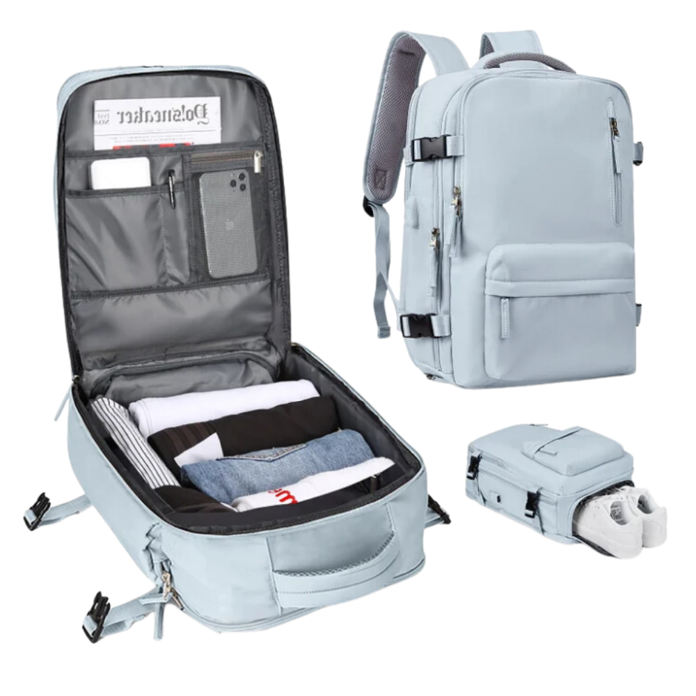 Mochila de viaje impermeable con carga USB
-Azul - Ozerty