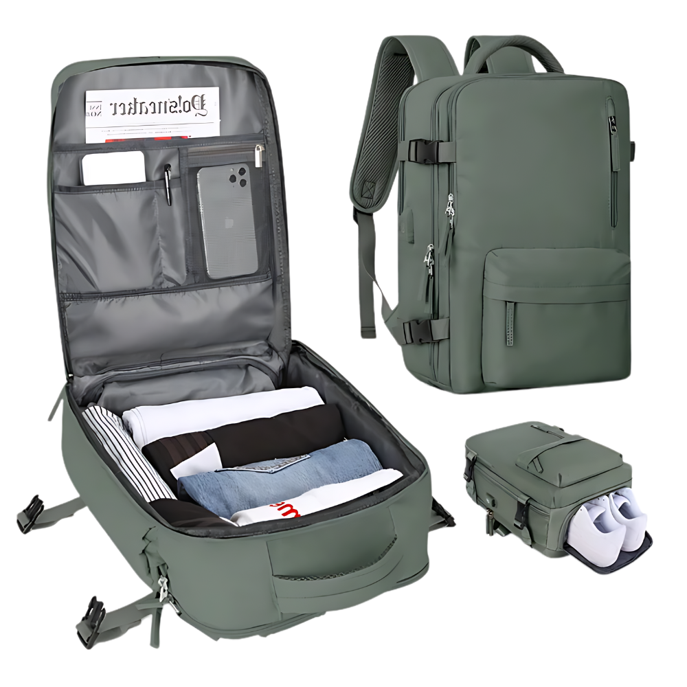 Mochila de viaje impermeable con carga USB
-Verde - Ozerty