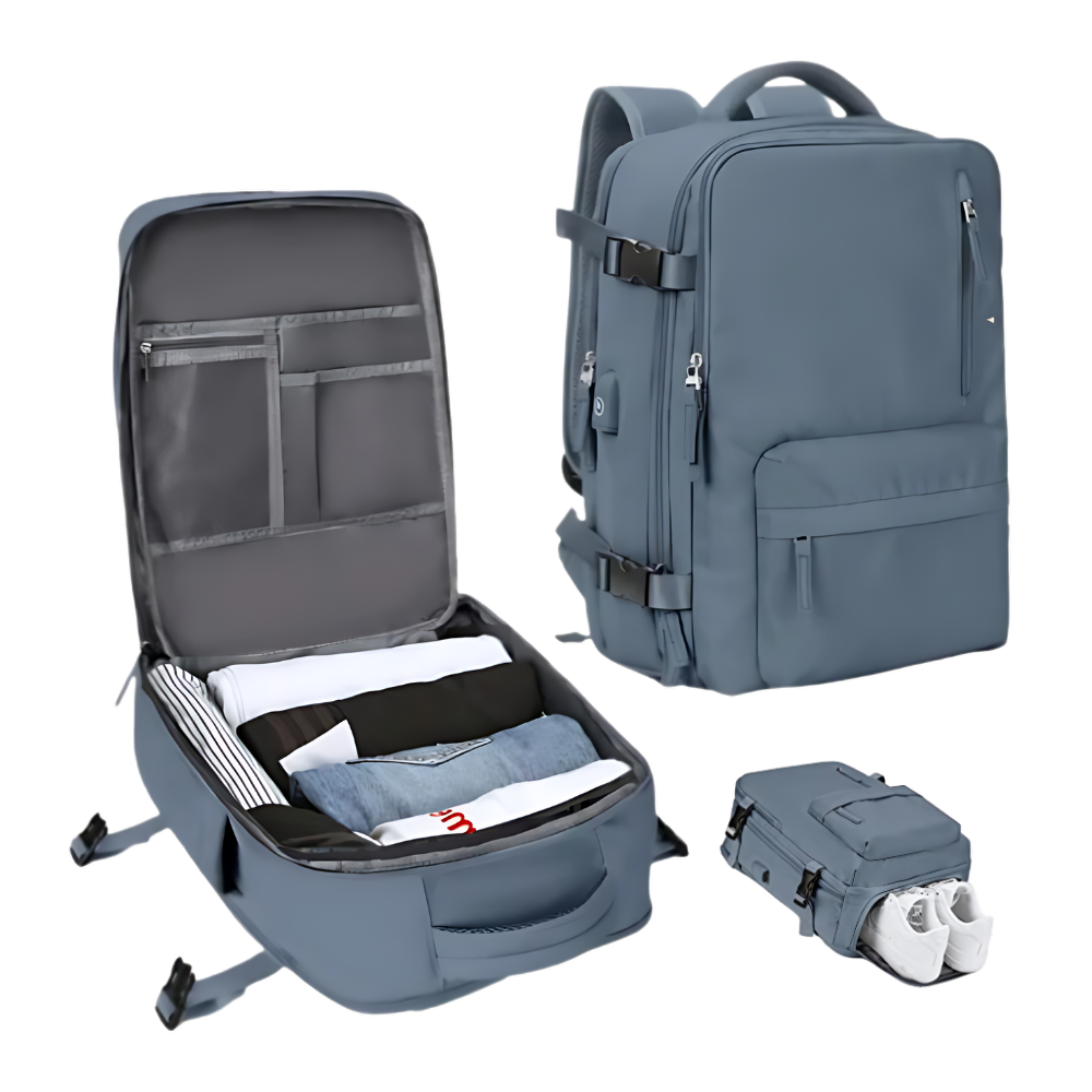 Mochila de viaje impermeable con carga USB
-Azul marino - Ozerty