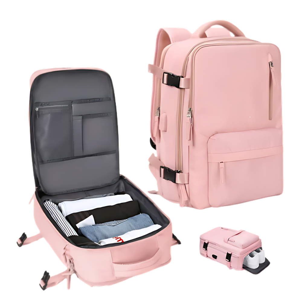 Mochila de viaje impermeable con carga USB
-Rosa - Ozerty