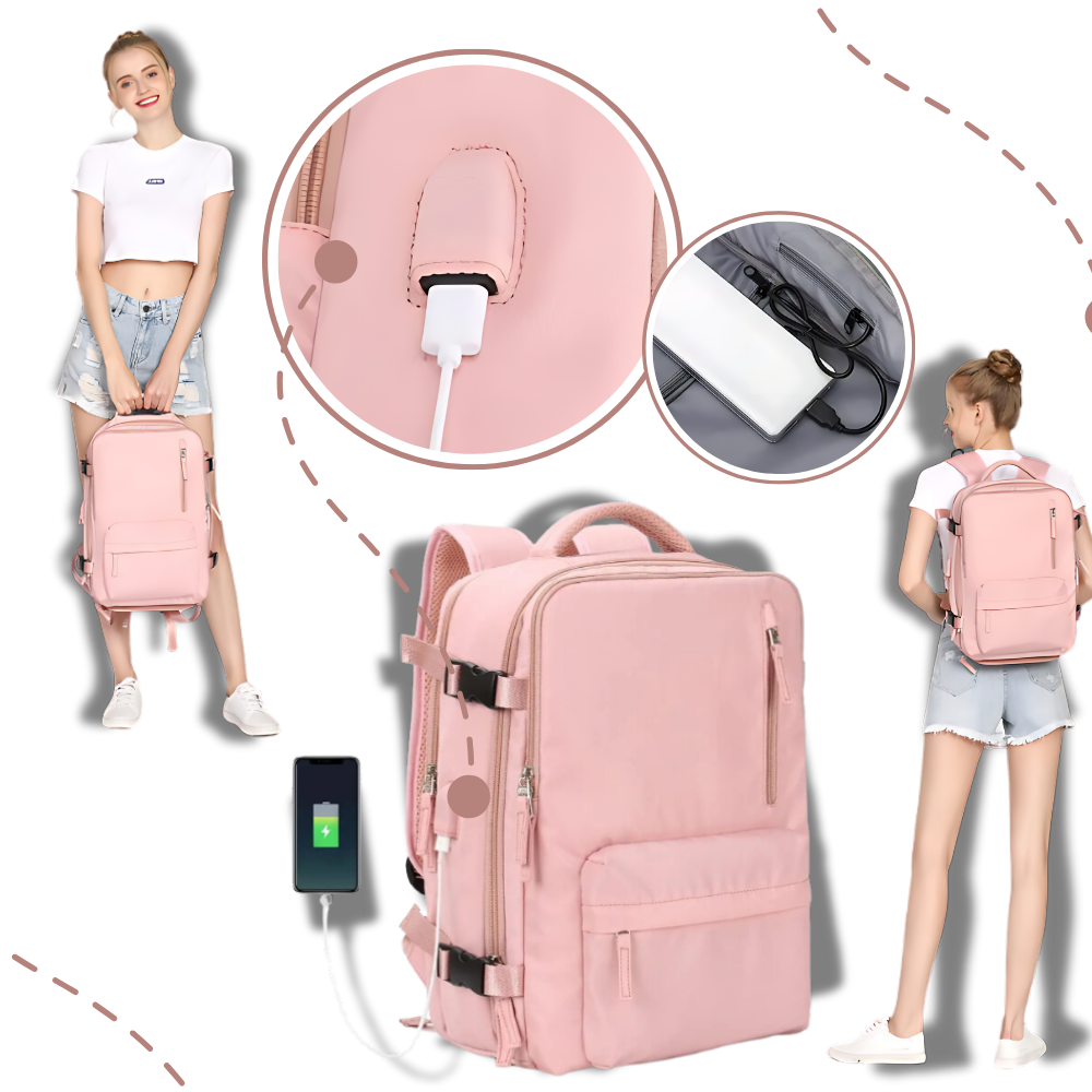 Mochila de viaje impermeable con carga USB
- Ozerty