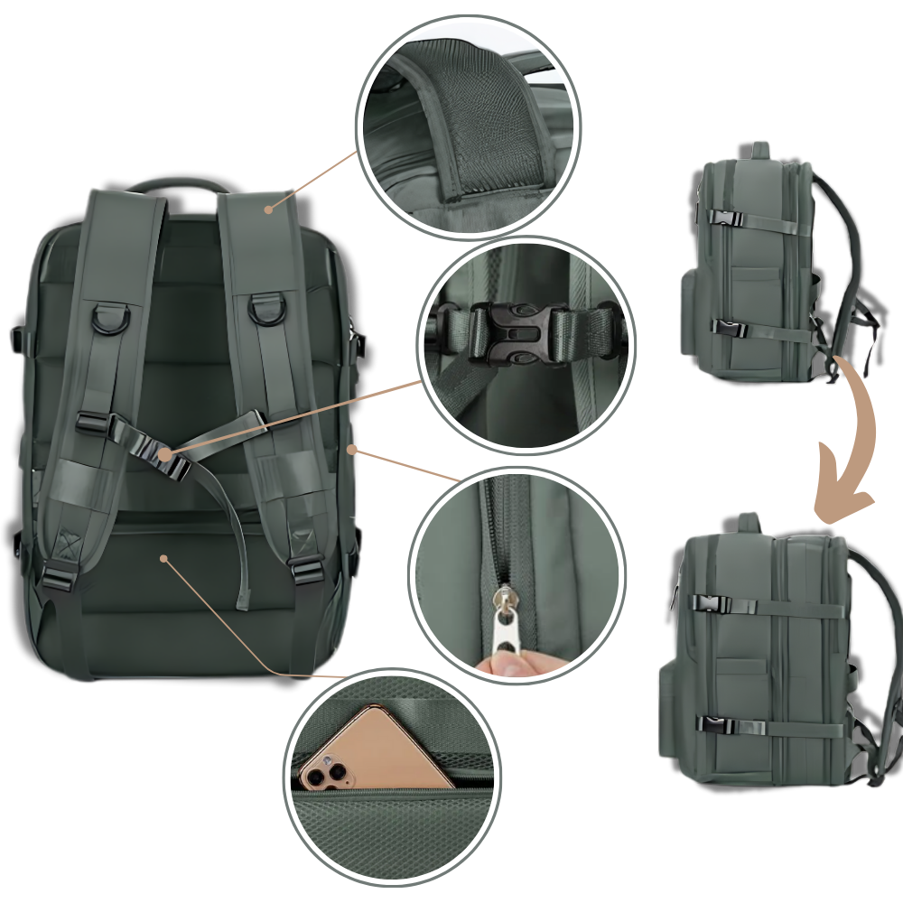 Mochila de viaje impermeable con carga USB
- Ozerty
