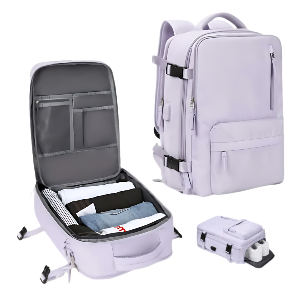 Mochila de viaje impermeable con carga USB
-Violeta - Ozerty