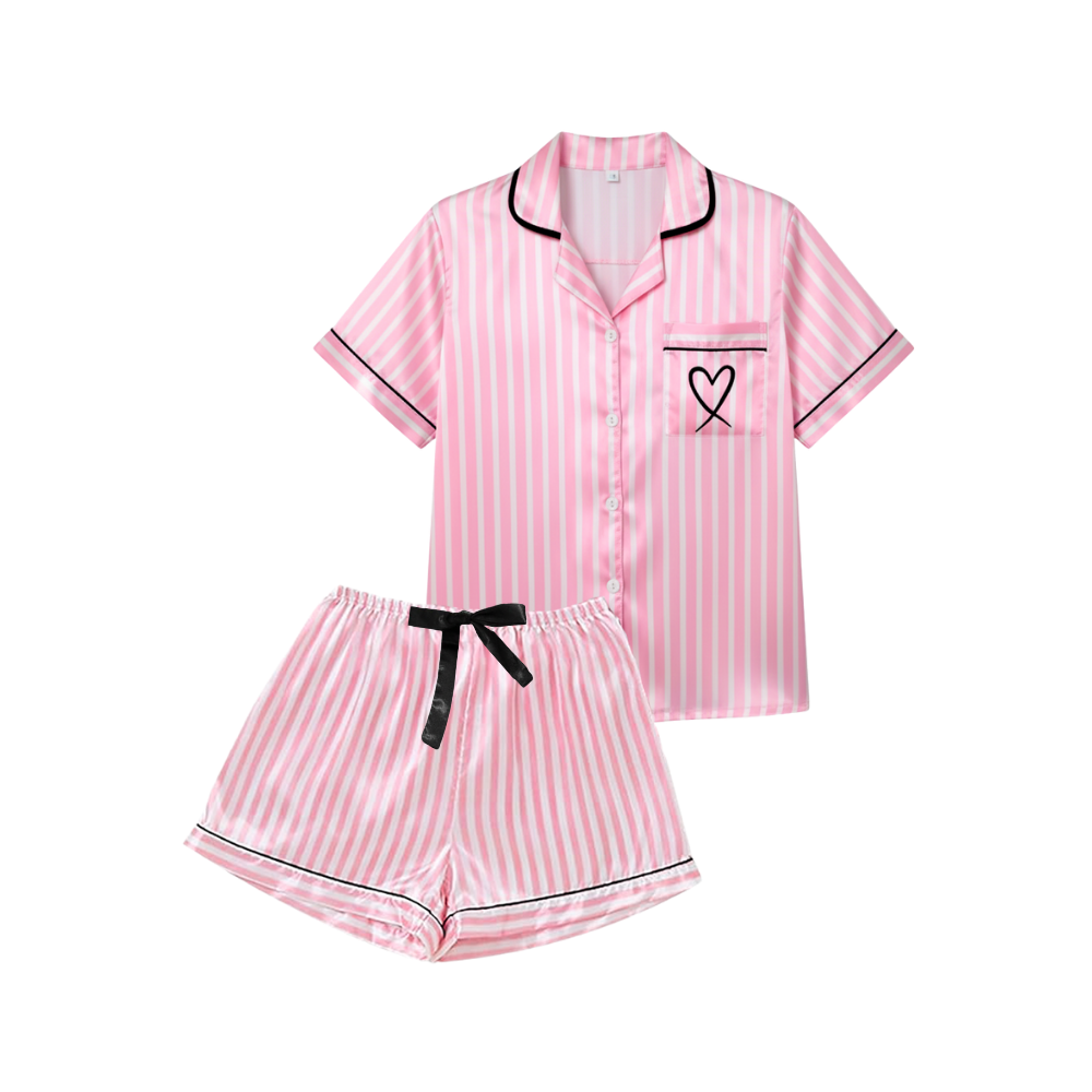 Pijama de satén rosado para mujer -Rosa roja corta - Ozerty