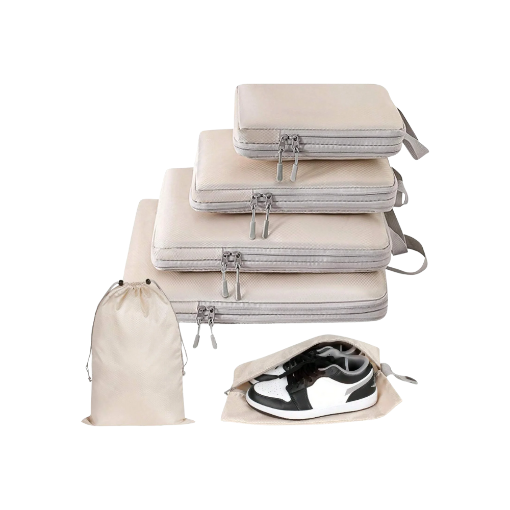 Set organizador de equipaje con cremallera -Beige - Ozerty