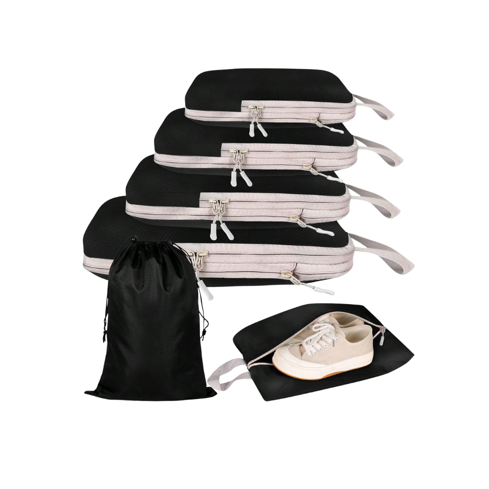 Set organizador de equipaje con cremallera -Negro - Ozerty