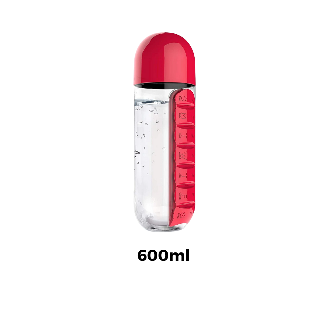 Botella de agua de plástico con pastillero - Ozerty