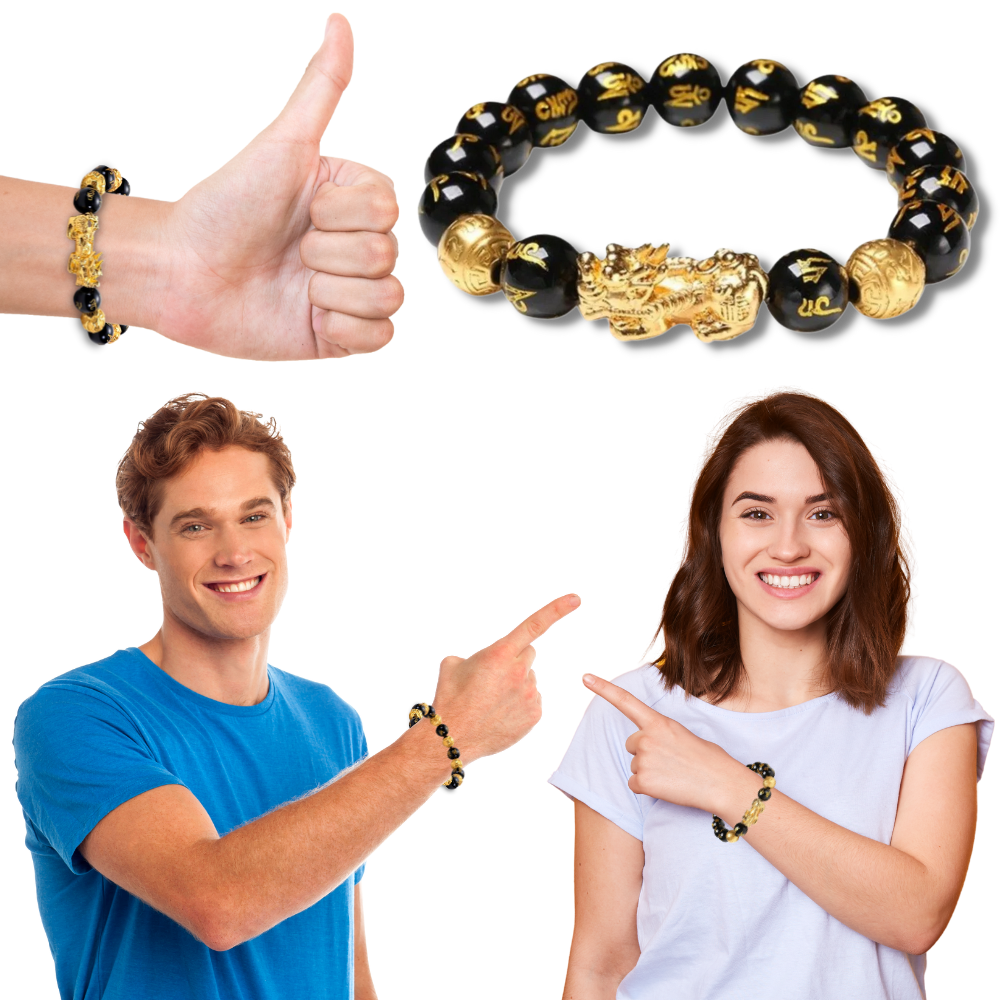 Pulsera de obsidiana negra y dorada - Ozerty