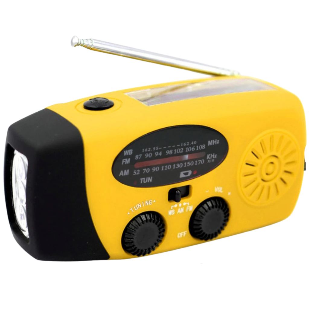Radio de emergencia multifuncional con dinamo