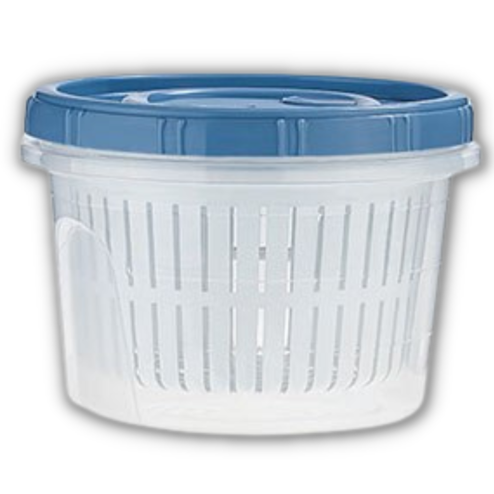 Recipiente apilable para alimentos con escurridor