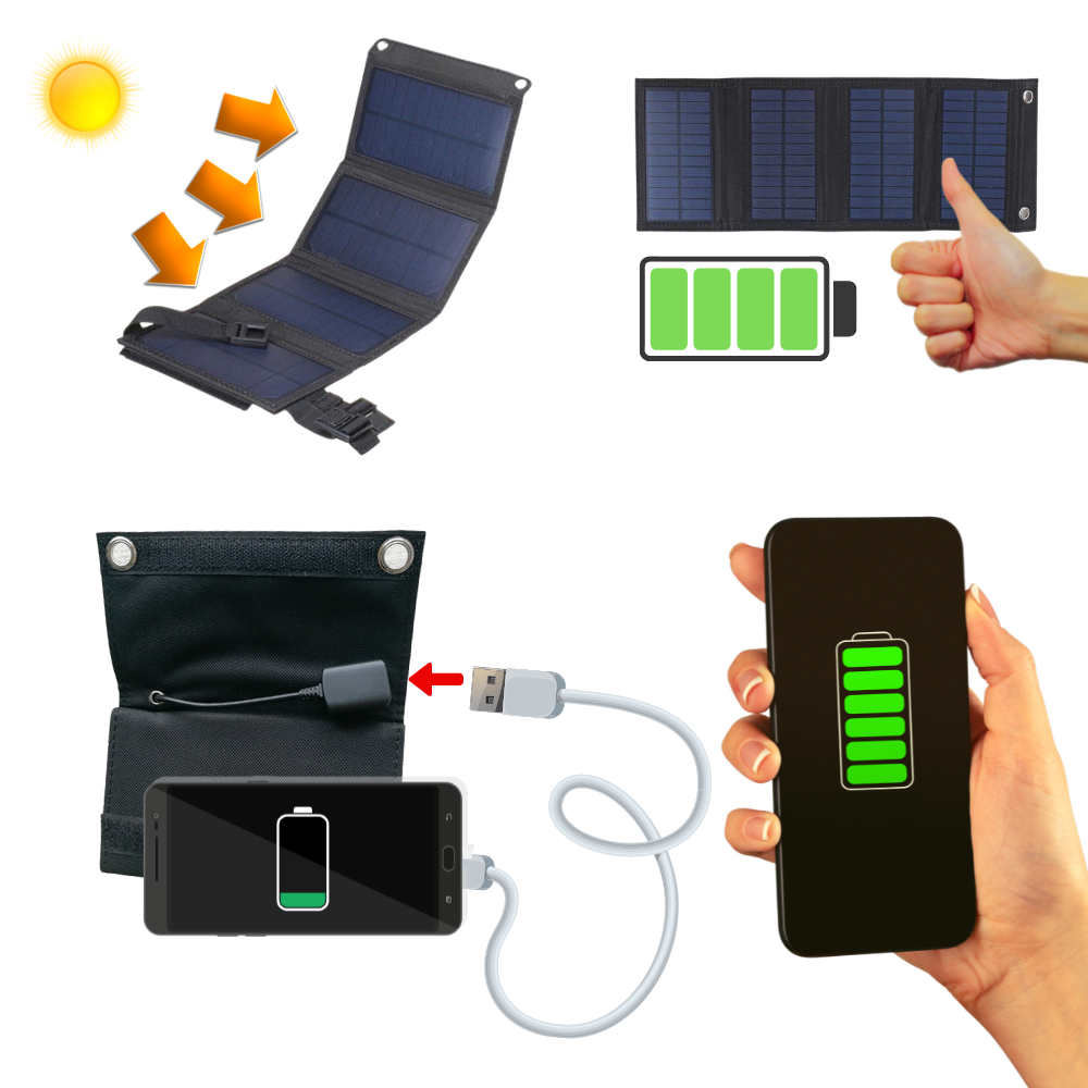 Cargador de panel solar portátil con 2 puertos USB - Ozerty