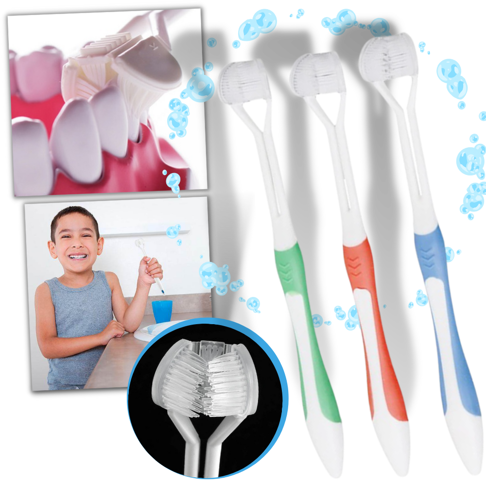 Cepillo de dientes de tres caras para adultos y niños - Ozerty