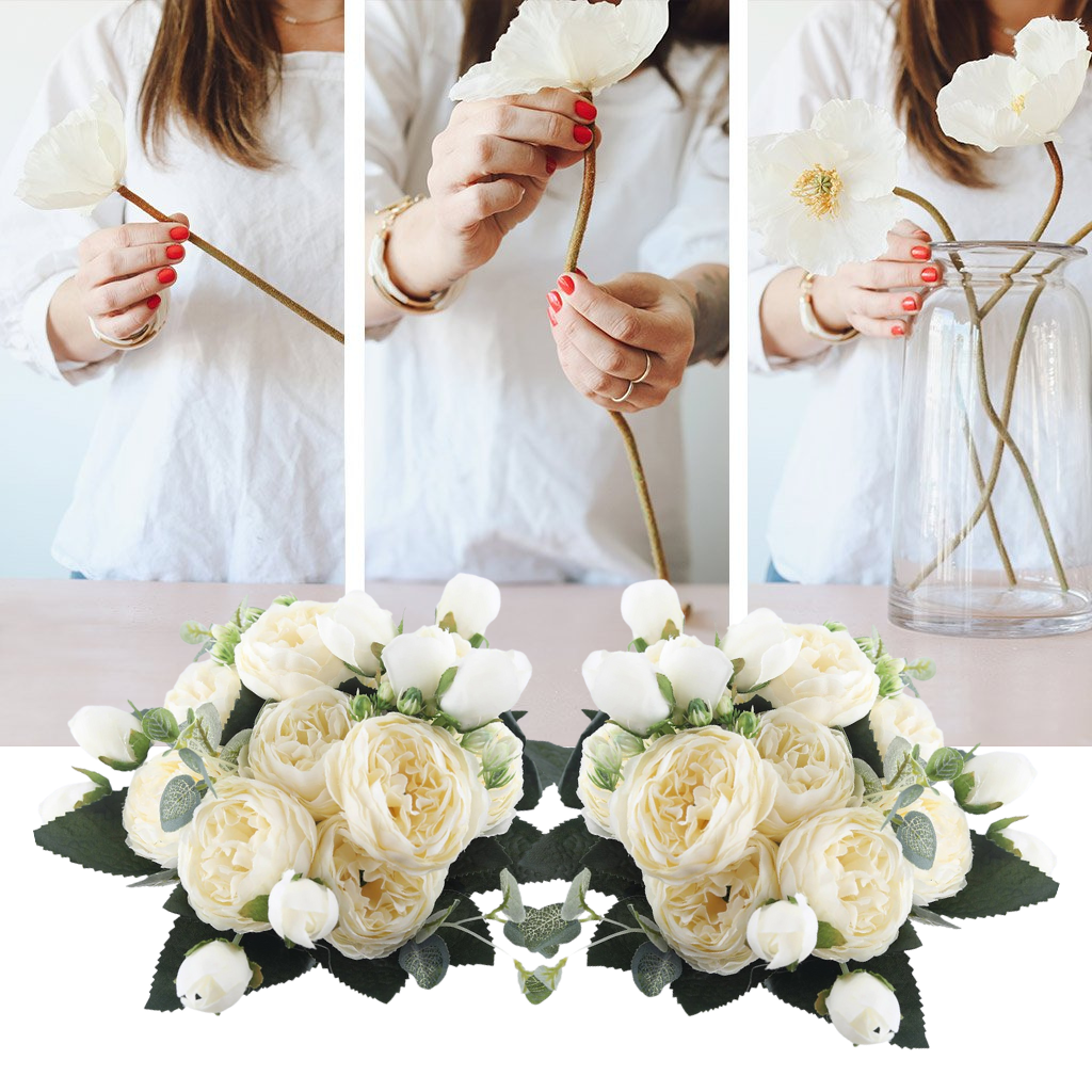 Ramo de flores de seda artificial de peonías y rosas - Ozerty