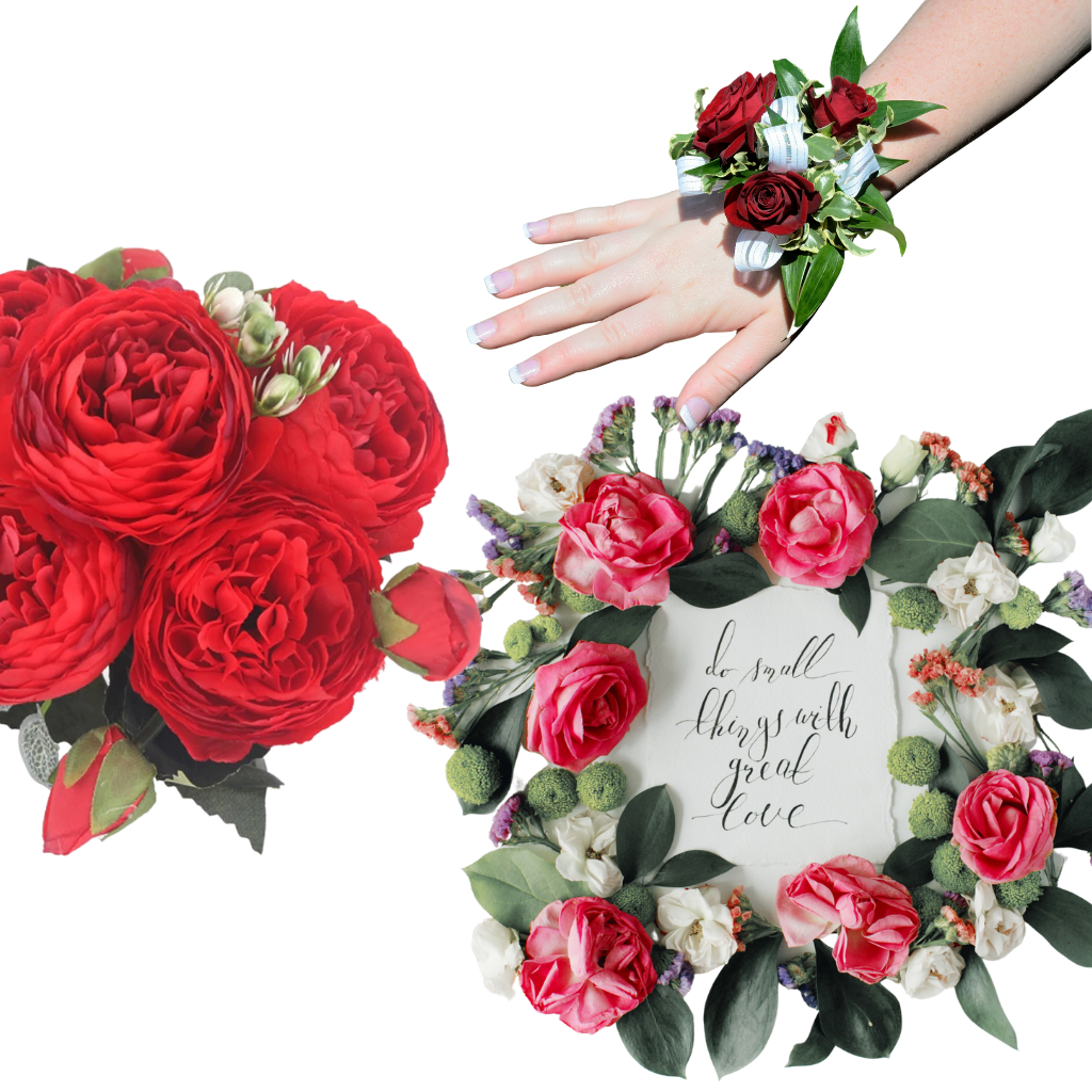 Ramo de flores de seda artificial de peonías y rosas - Ozerty