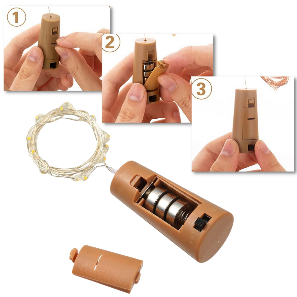 Lámpara LED en forma de botella con corcho (paquete de 3) - Ozerty