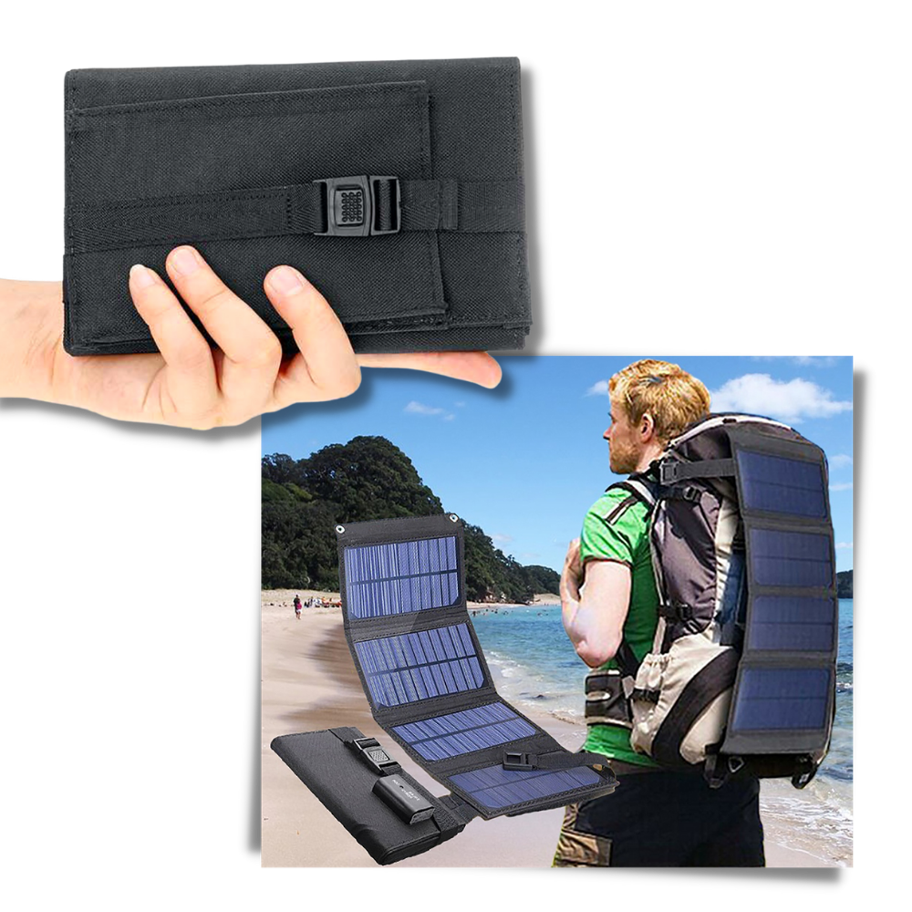 Cargador de panel solar portátil con 2 puertos USB - Ozerty