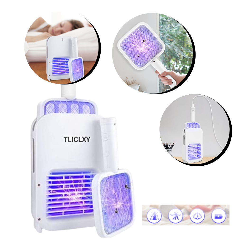 Raqueta lámpara LED anti mosquitos 2 en 1